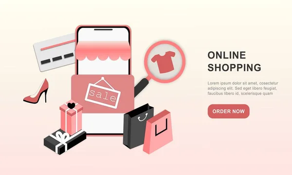 Realistisch Online Winkelen Website Mobiele Applicatie Concept Van Vectormarketing Digitale — Stockvector