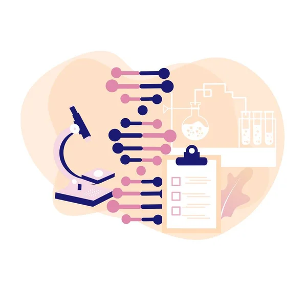 Aşı araştırması ve sağlık geliştirme işi kavramı. İlaç endüstrisinden virüs, hastalık ve hastalık için tıbbi ekipmanlarla aşı keşfi. Web, pankart, bilgi grafikleri için düz vektör.