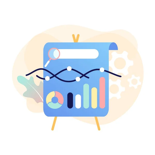 Pazarlama araştırması, veri analizi, pazarlama stratejisi, iş analizi, pazar istatistik analizi, iş araştırması, SEO 'nun düz vektör çizimi. Web şablonu ve uygulaması için bilgi tasarımı.