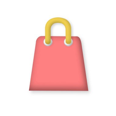 Beyaz arka planda izole edilmiş 3 boyutlu gerçekçi moda alışveriş torbası. Alışveriş çantasının, çantanın ve çantanın temsili çizimi. İndirim, indirim, promosyon, online alışveriş kavramı. Çizgi film biçimi.