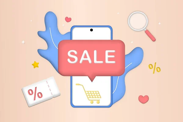 Online Shopping Mobile Smart Phone Big Sale Special Discount Social — Stock Vector