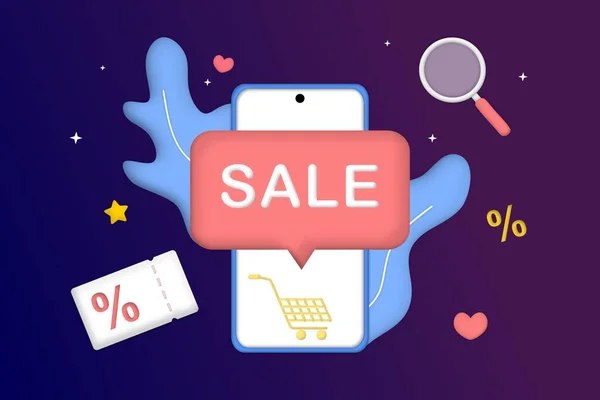 Online Shopping Mobile Smart Phone Big Sale Special Discount Social — ストックベクタ