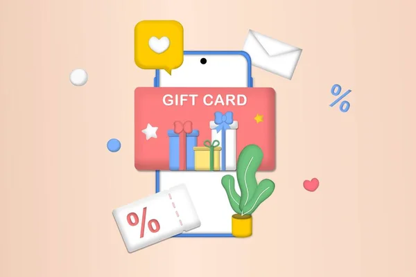Geschenkkarte Mit Geschenkband Smartphone App Shop Digitale Geschenkkarte Und Werbestrategie — Stockvektor