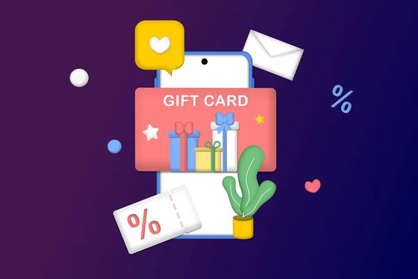 Geschenkkarte Mit Geschenkband Smartphone App Shop Digitale Geschenkkarte Und Werbestrategie — Stockvektor