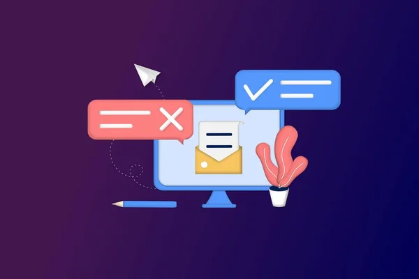 Email marketing template. Digital marketing, e-commerce, social media marketing, business mail, subscribe. 3d vector illustration concept for website and mobile development. Minimalist cartoon style.