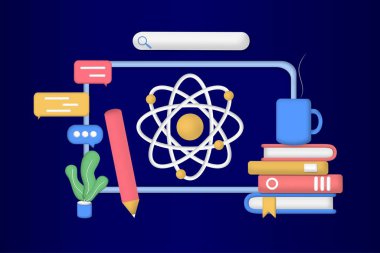 Sancak sitesi için Modern 3D Çevrimiçi Eğitim. E-öğrenme, İnternet kursu, uygulama öğrenimi, üniversite çalışmaları, sınıf, özel ders, bilgisayar kütüphanesi.