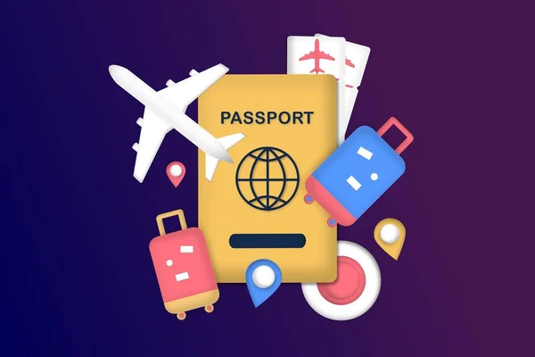 Traveling Airplane Planning Tourism Summer Vacation Concept Business Trip Passport — Image vectorielle