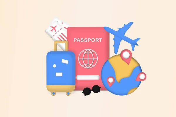 Traveling Airplane Planning Tourism Summer Vacation Concept Business Trip Passport — Image vectorielle