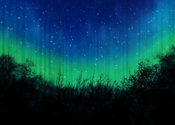 Mavi, karanlık, gökyüzü yıldızlarla dolu.