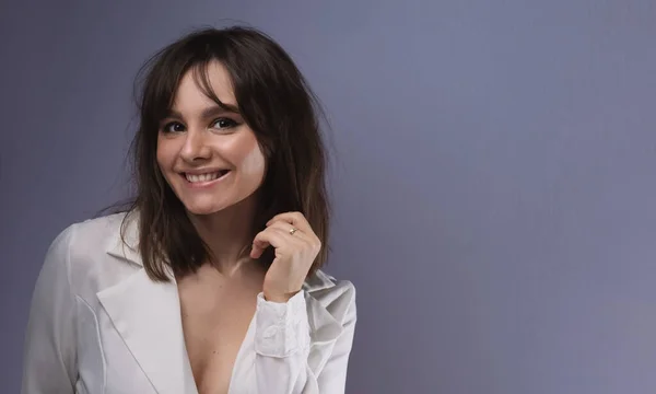 Portrait Beautiful Smiling Brunette — Stock Photo, Image