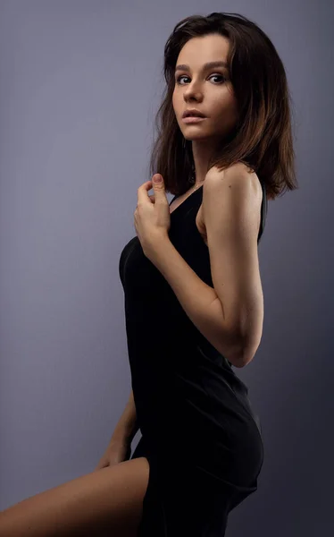 Beautiful Young Woman Black Dress — Stock Photo, Image