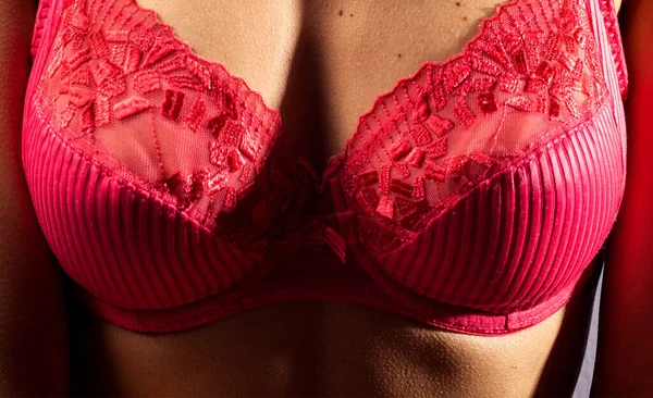 Beautiful Female Breasts Pink Bra — Zdjęcie stockowe