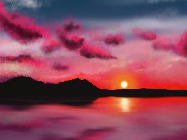 Beautiful landscape at sunset. golden sky and sea