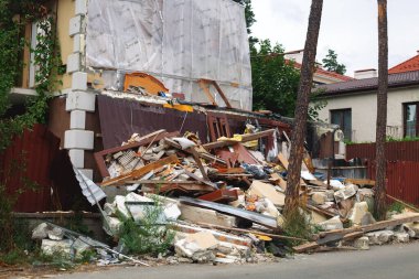 Destroyed house in Ukraine. Russian aggression. Irpin August 2022