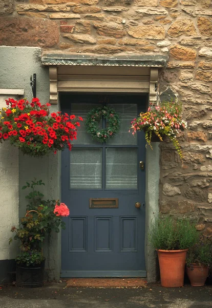 Door Flowers English House Obraz Stockowy