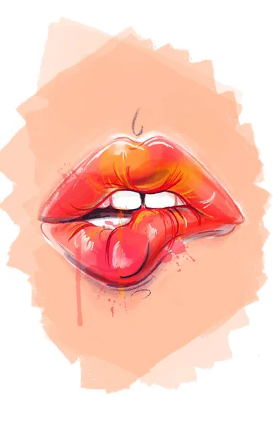 美しい赤い水彩女性の唇 — ストック写真