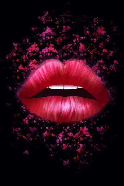 Weibliche Rote Lippen Make Konzept — Stockfoto