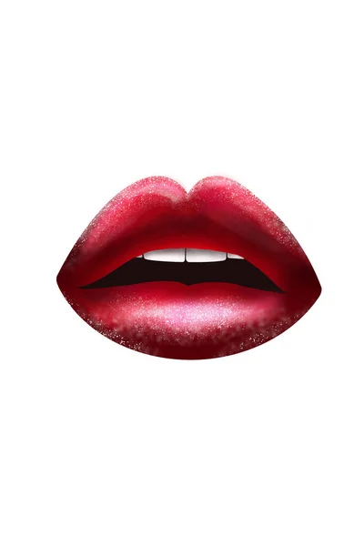 Lábios Femininos Vermelhos Bonitos Fundo Branco — Fotografia de Stock