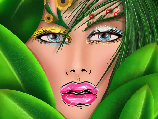 Portret Van Een Mooi Meisje Onder Planten — Stockfoto