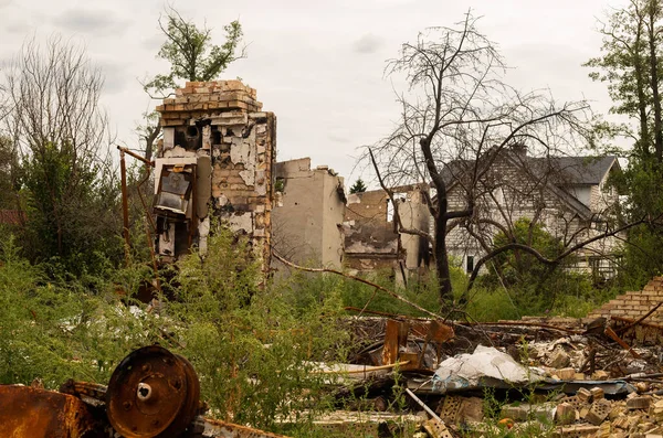 Destroyed Burnt House Ukraine Russian Aggression — стокове фото