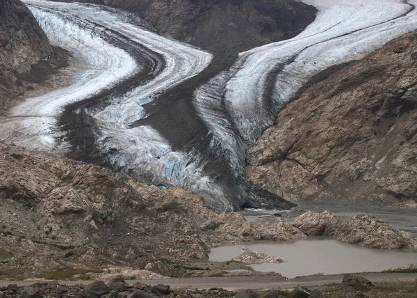 Twee Gletsjers Komen Samen Langs Granduc Mill Road Ten Noorden — Stockfoto