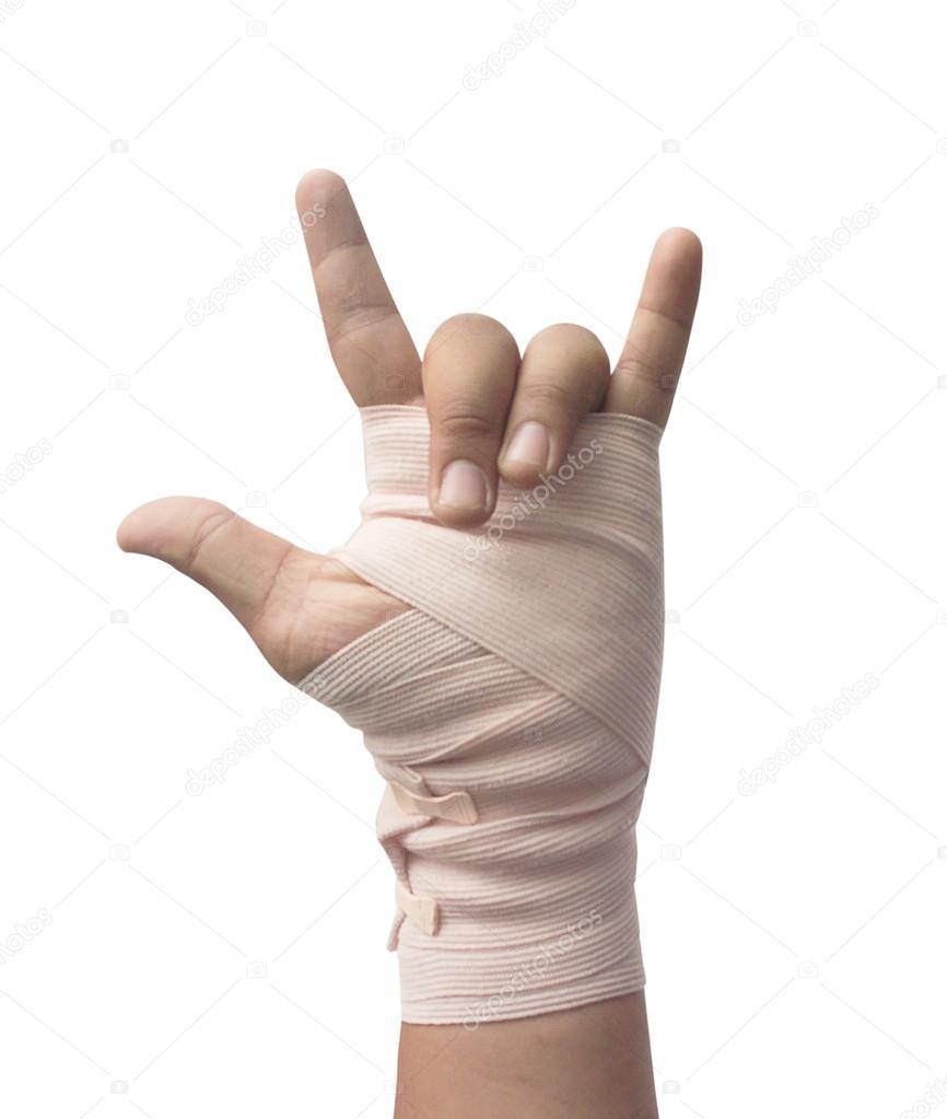 Medicine bandage on human hand love symbol