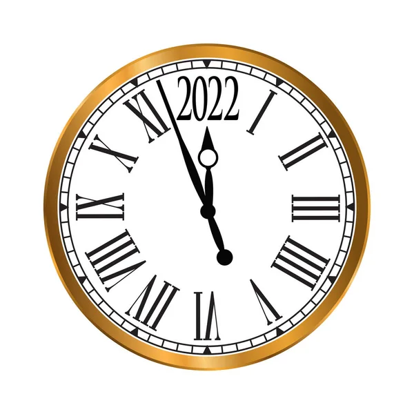 2022 Reloj Clásico Oro Año Nuevo Sobre Fondo Blanco Ilustración — Vector de stock