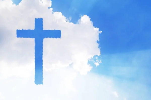 Christian Cross Cloud Shape Blue Sky Background — Foto Stock