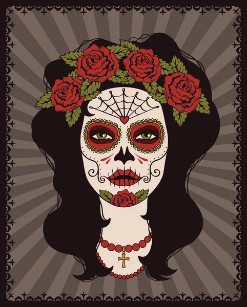 Frame with mexican skull girl — Stock Vector