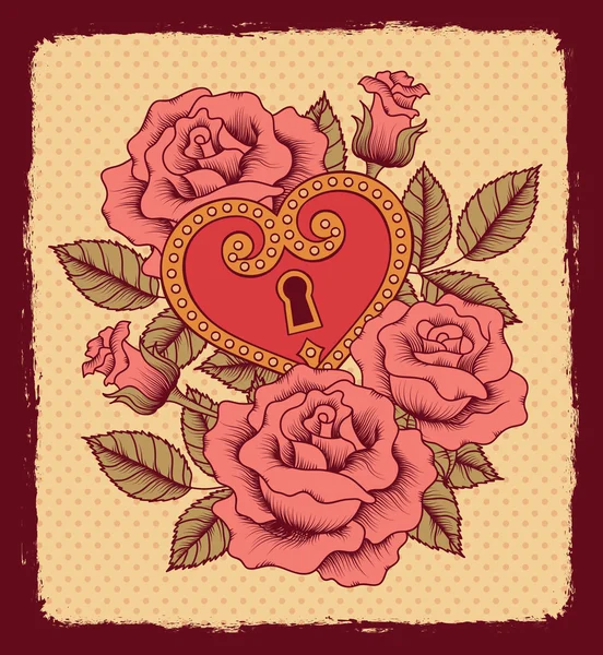 Κόκκινα τριαντάφυλλα μια καρδιά με κλειδαρότρυπα — Διανυσματικό Αρχείο