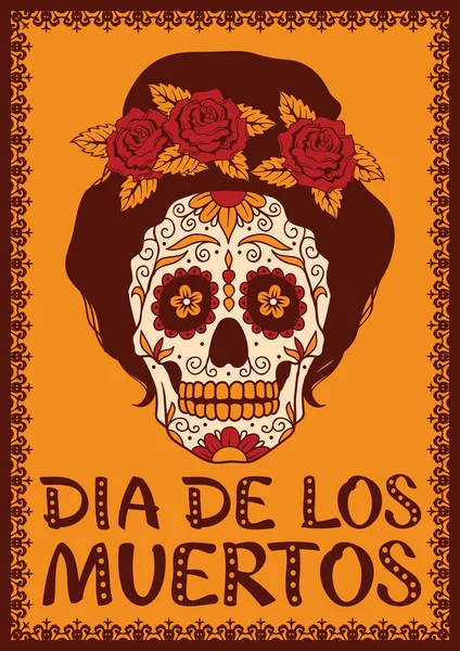 Cadre avec fille de crâne mexicaine — Image vectorielle