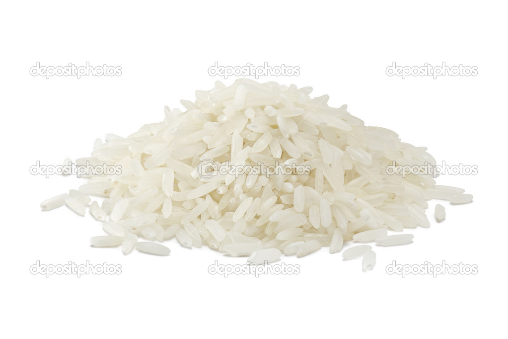 A pile of white long rice seed grains