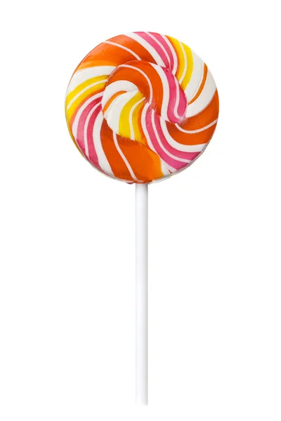 Colorful lollipop , isolated on white background Spiral lollypop on stick, Realistic photo image — Stock Photo, Image