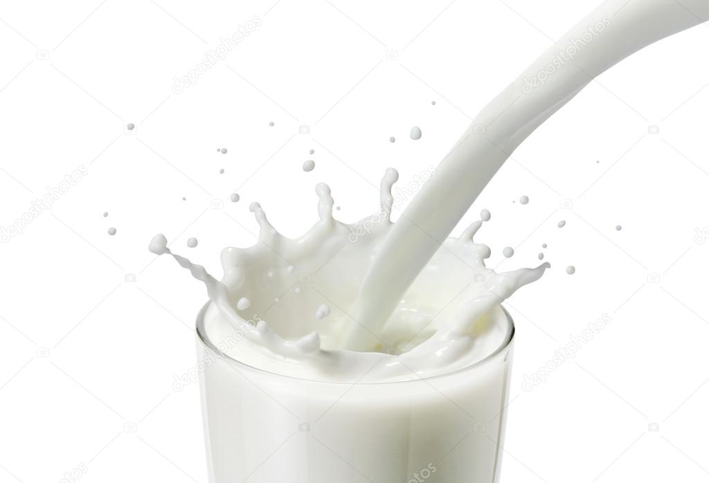 Pouring milk or white liquid in a glass created splash in white background or isolated