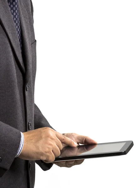 Homem de negócios usando um tablet, pda, telefone inteligente, ipade. Homem de negócios usando um tablet, dispositivo de tela de toque — Fotografia de Stock
