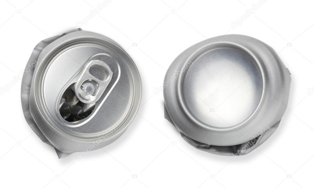 Crumpled empty blank soda or beer can garbage, Crushed junk can can recycle isolated on white background,