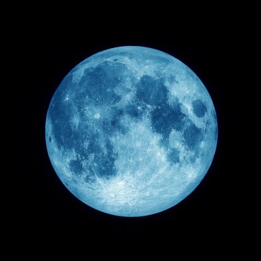 Siyah alan arka plan, mavi karanlık gece gökyüzünde ay yıldızı tam mavi ayın yakın çekim
