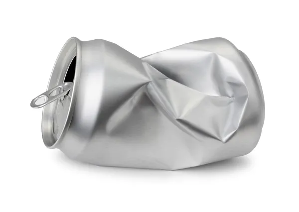 Crumpled empty blank can. Crushed junk, garbage can recycle, Realistic photo image. — Stock Photo, Image