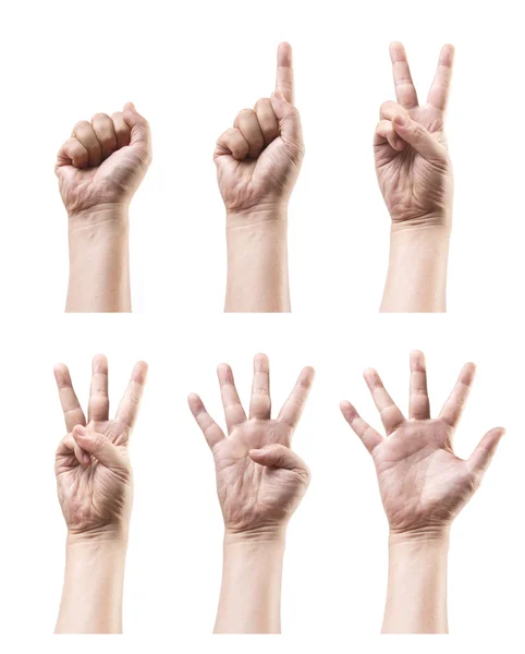 1-5 Ensemble de comptage signe de la main isolé sur fond blanc — Photo