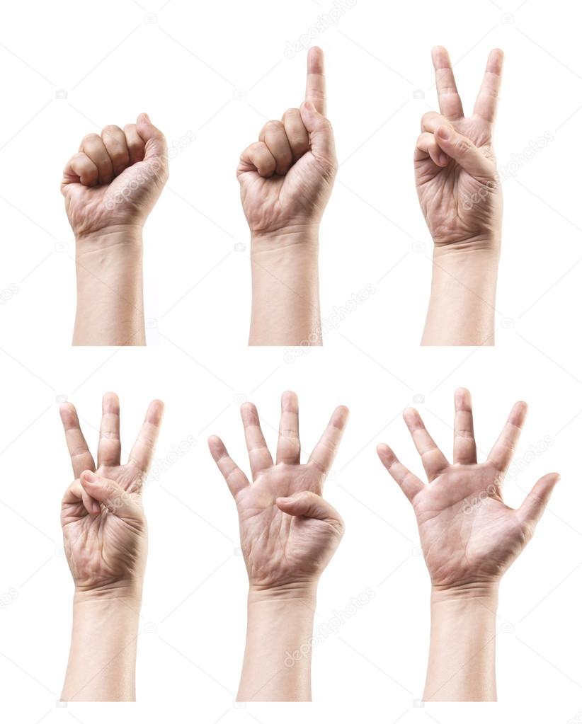 1-5 Set of counting hand sign isolated on white background