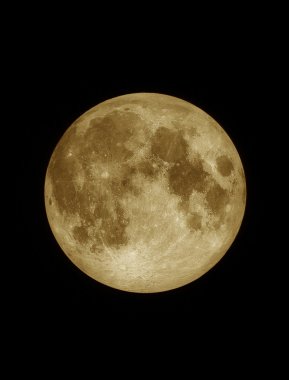 Close up surface textured of yellow full moon, lunar on dark night sky, black space background clipart