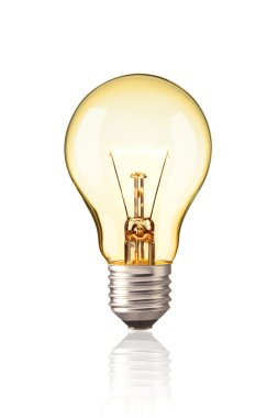 Klasik ampul üzerinde Tungsten ampul açmak, Glowing sarı ampul işareti ve düşünme fikir sembolü