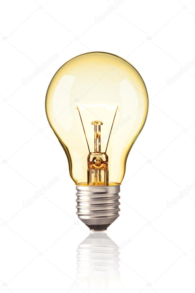 Turn on classic Light bulb, Tungsten light bulb, Glowing yellow light bulb is sign and symbol of thinking idea