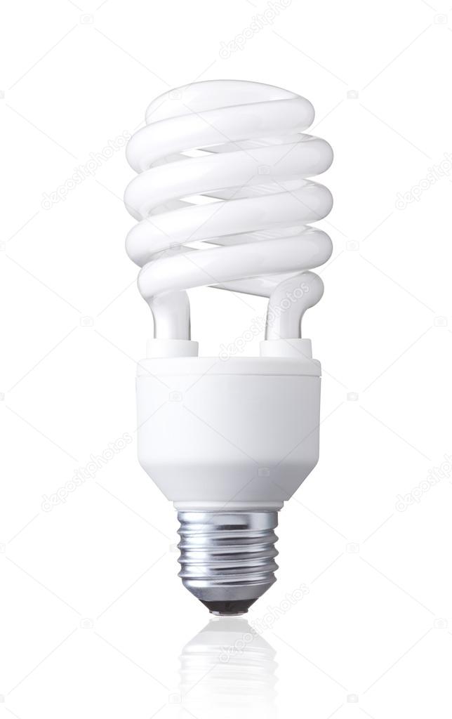 White energy saving bulb, Illuminated light bulb, twist CFL bulb isolated on white background