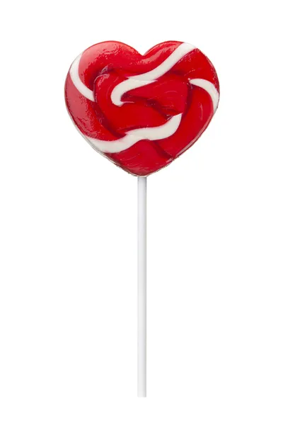 Sevgililer günü şeker - beyaz arka plan üzerinde izole lolipop lolipopu kalp şeklinde