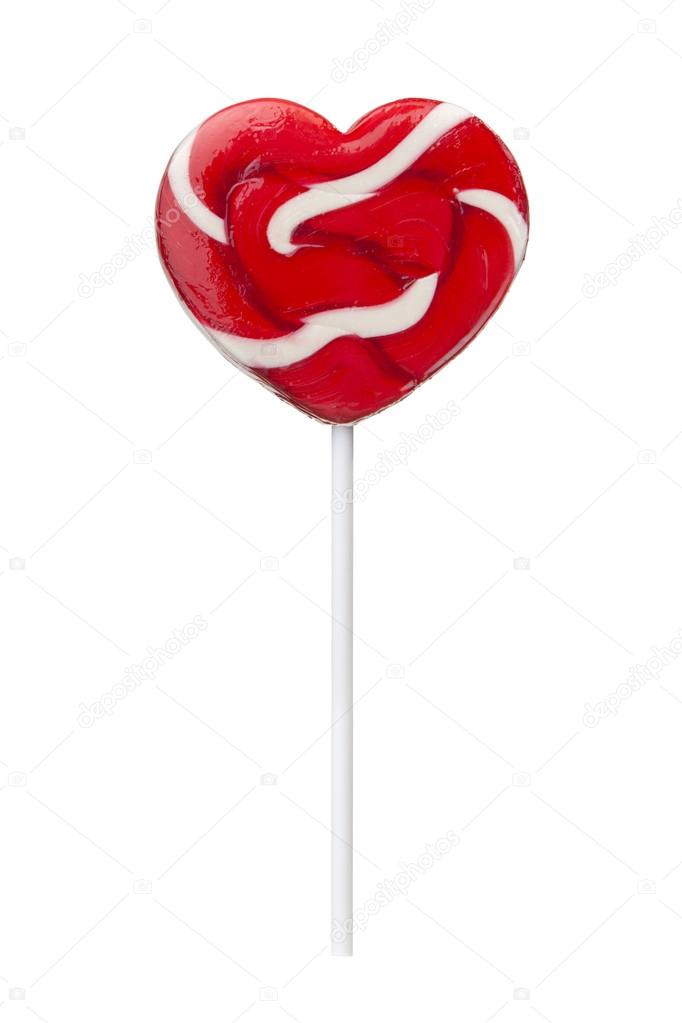 Valentines Day Candy - Lollypop heart shaped lollipops isolated on white background