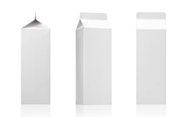 Milk, juice or beverage carton pack. White paper box package. Realistic photo image — Stock Photo, Image