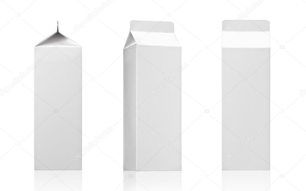 Milk, juice or beverage carton pack. White paper box package. Realistic photo image