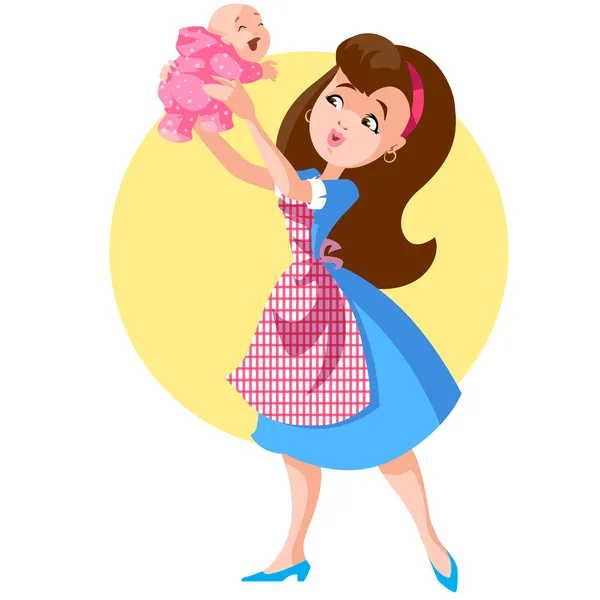 A woman with a baby girl in her arms — Stock Vector