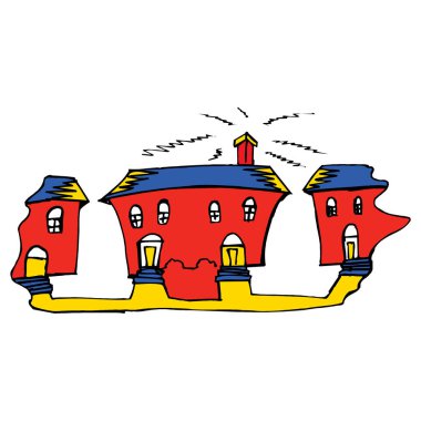 Eski, rahat, kır evi. Vektör beyaz arka planda izole edilmiştir. Köy, banliyö. Peri masalı sevimli çizgi film evi. Düz detaylı stil. Güzel bina..